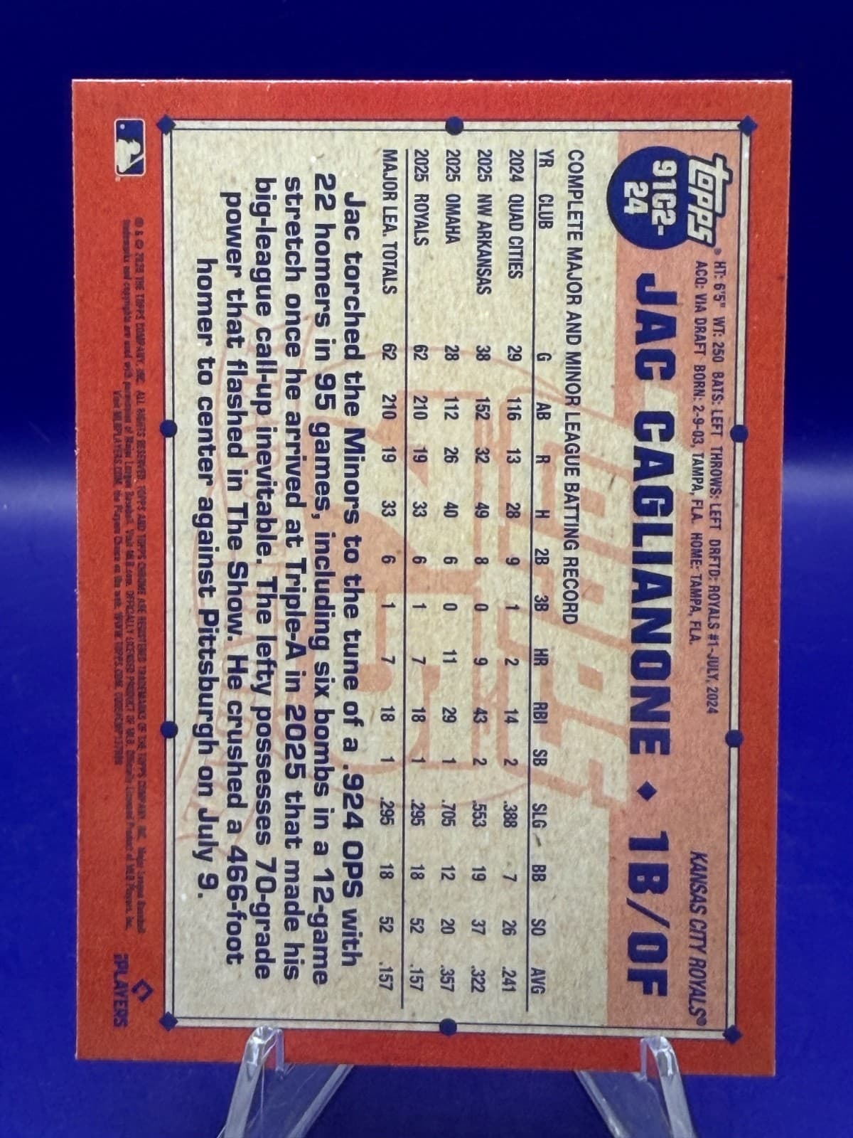 2026 Topps Series 2 Jac Caglianone RC #91C2-24 Silver Pack Mojo Royals - Thumbnail 2