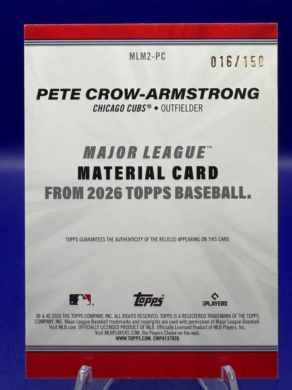 2026 Topps Series 2 Pete Crow-Armstrong MLM2-PC Blue Relic /150 Cubs - Thumbnail 2