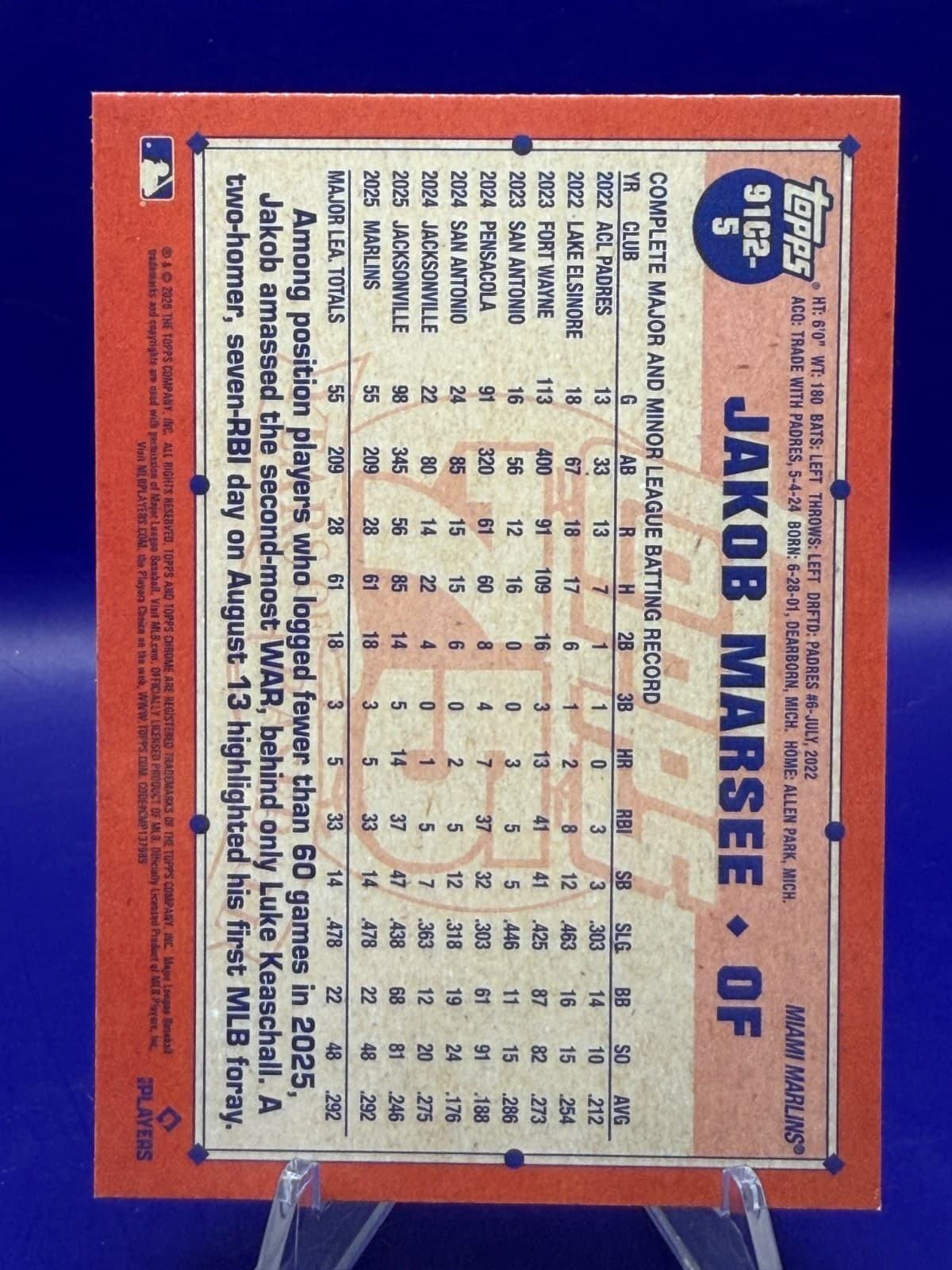 2026 Topps Series 2 Jakob Marsee RC #91C2-5 Silver Pack Mojo Marlins - Thumbnail 6