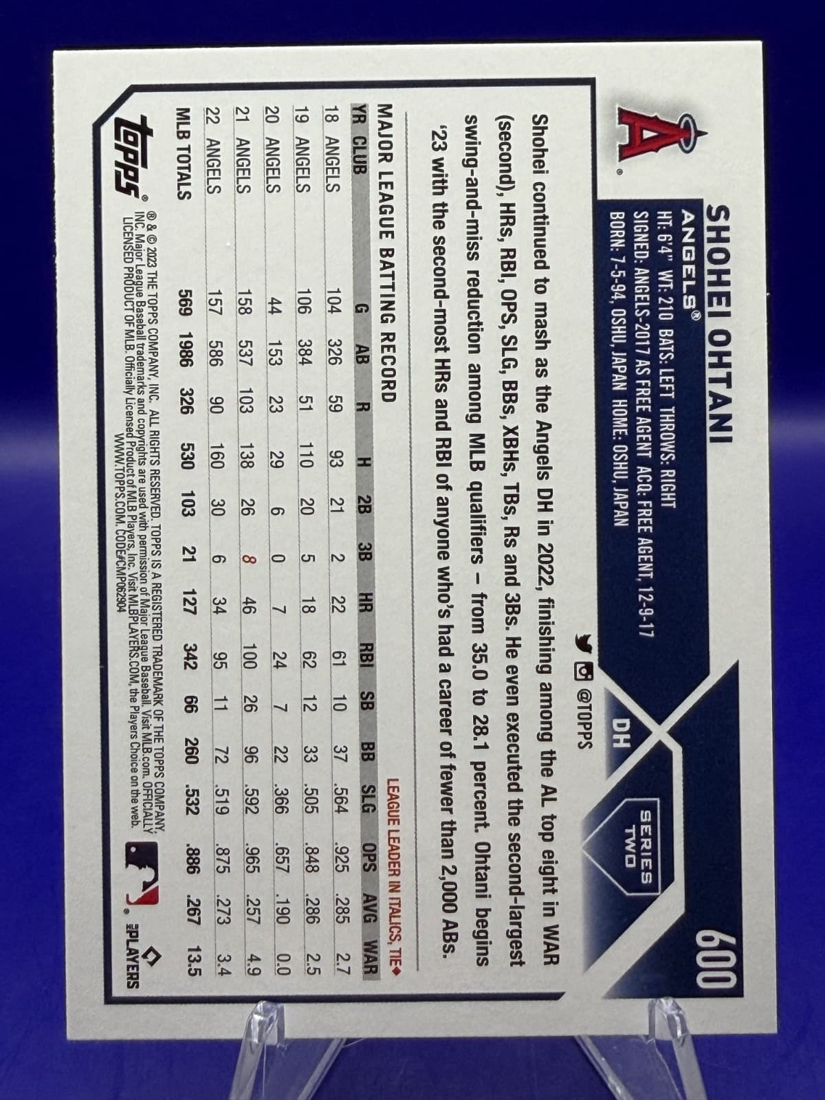 2023 Topps Series 2 Shohei Ohtani #600 Los Angeles Angels Base Card - Thumbnail 2