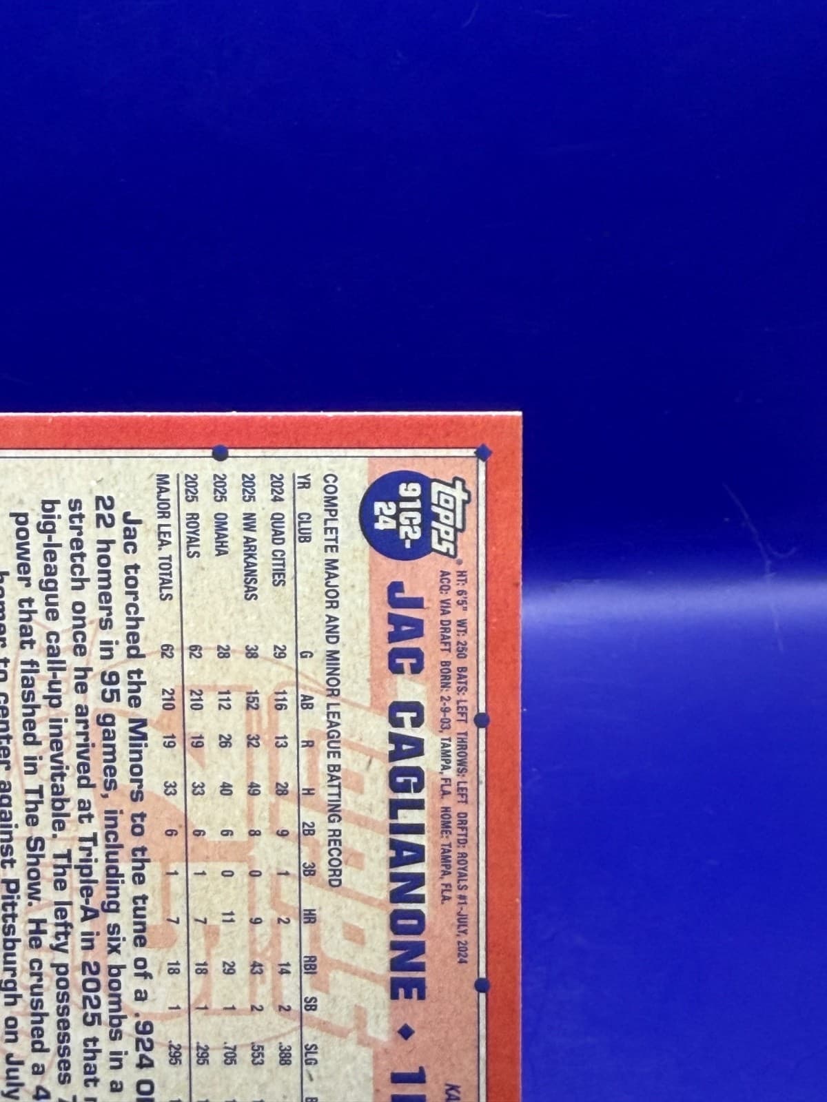 2026 Topps Series 2 Jac Caglianone RC #91C2-24 Silver Pack Mojo Royals - Thumbnail 8