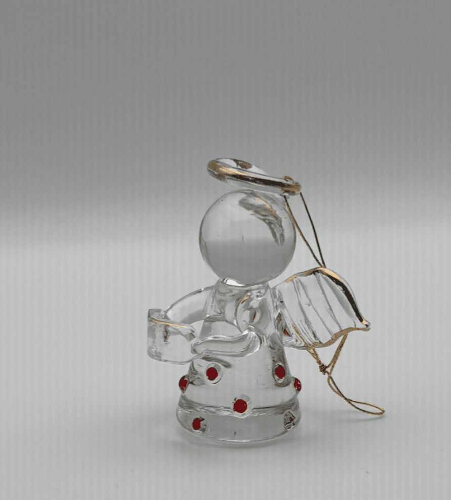 Clear Glass Angel Ornament Figurine Gold Trim Red Dot Christmas Decor - Thumbnail 2