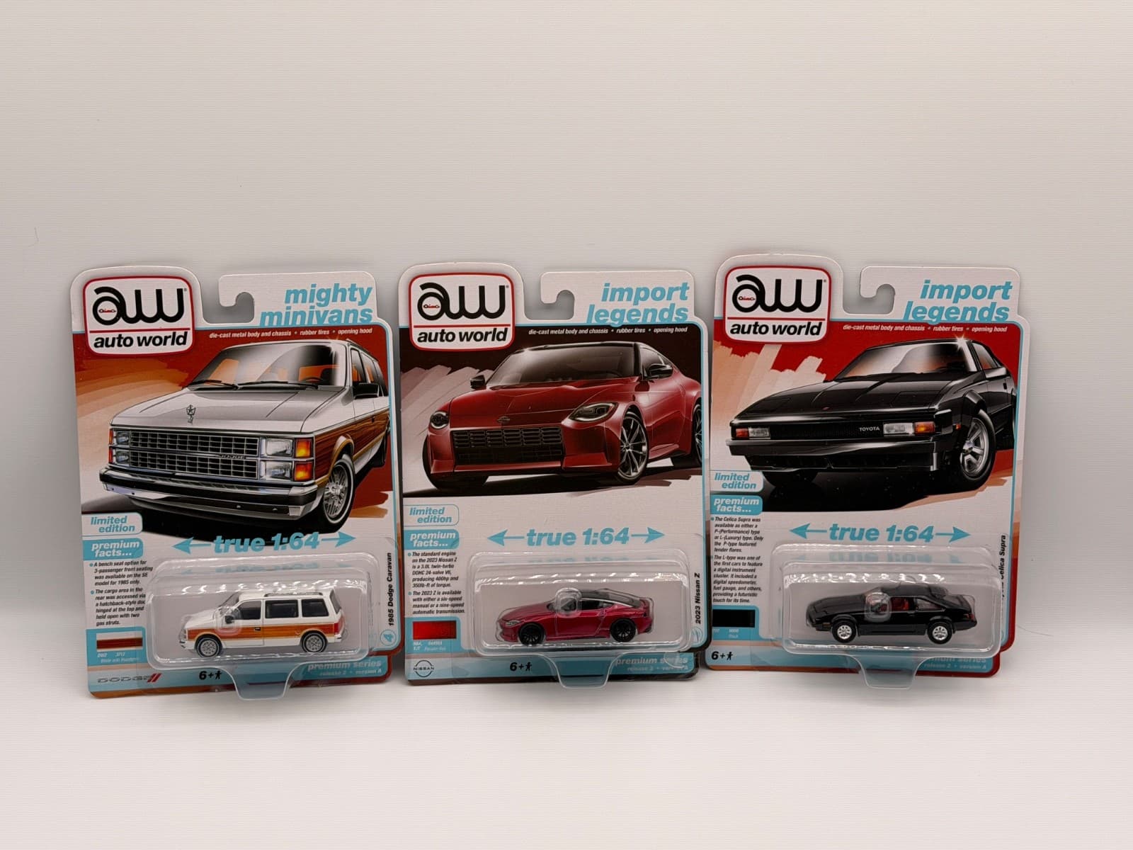 Auto World 1:64 Diecast Lot of 3 Nissan Z Toyota Celica Supra Dodge Caravan New