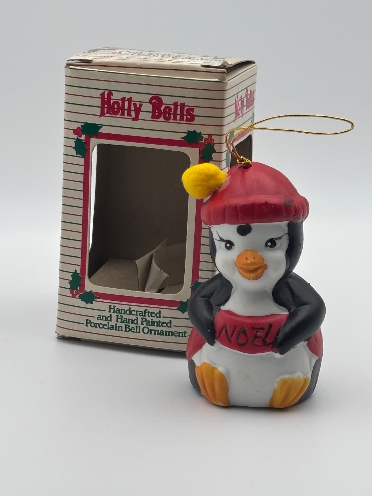 Vintage Giftco Holly Bells Penguin Ornament Vtg Christmas Ornament 1986 Taiwan