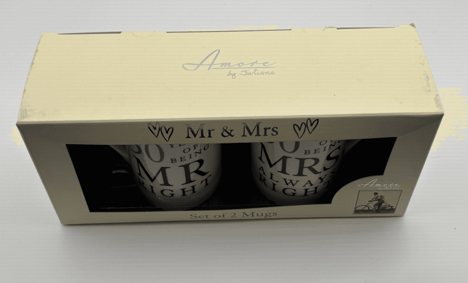 Mr Right & Mrs Always Right 25th Anniversary Coffee Mugs Set Amore By JulianaNEW - Thumbnail 4