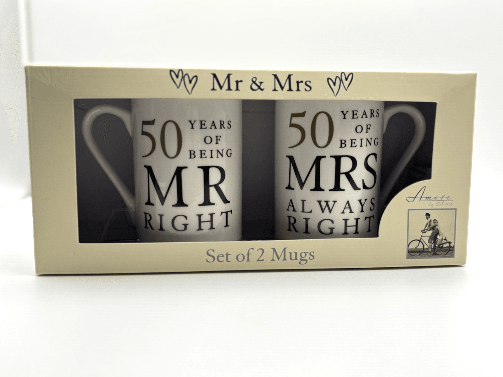Mr Right & Mrs Always Right 25th Anniversary Coffee Mugs Set Amore By JulianaNEW