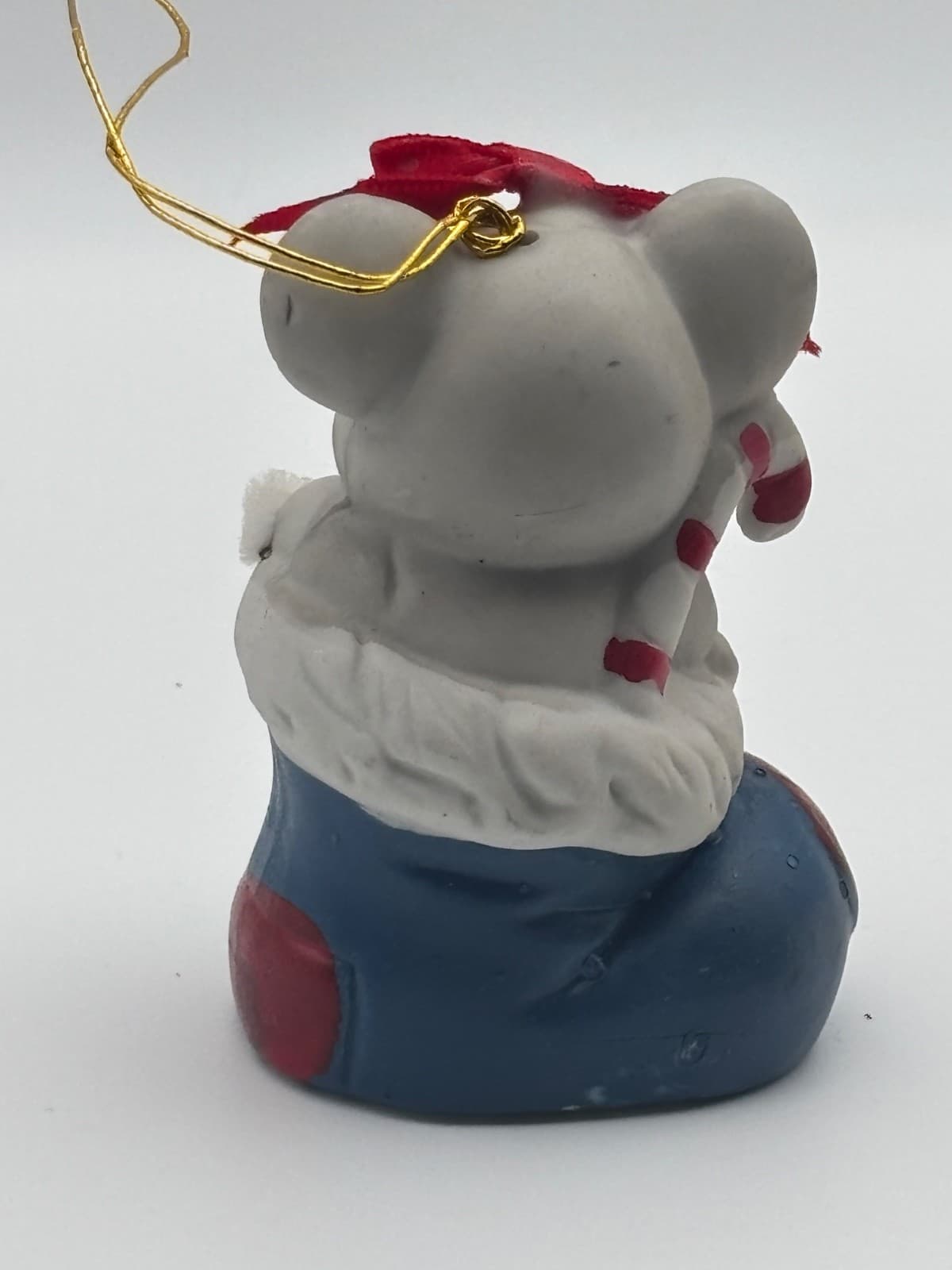 Vintage Holly Bells Christmas Mouse Ornament Handcrafted Porcelain Bell In Box - Thumbnail 5