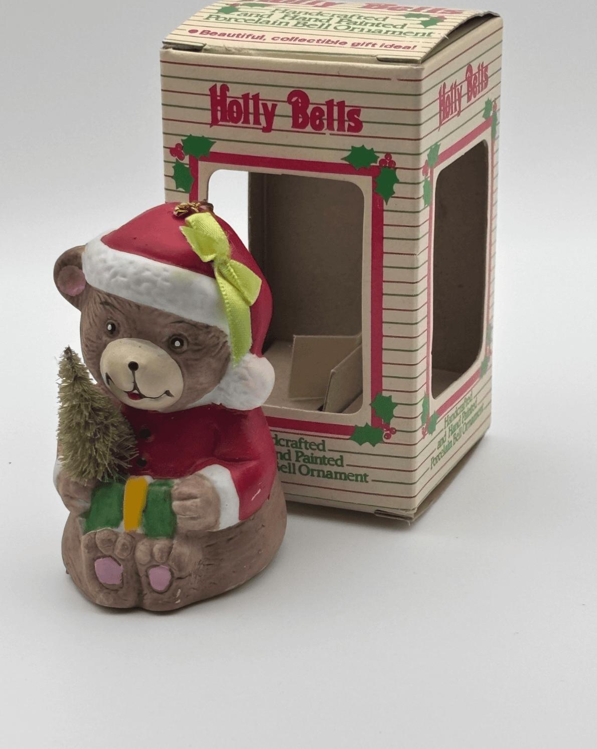 Vintage Giftco Holly Bells 1986 Bear Ornament with Box - Thumbnail 2