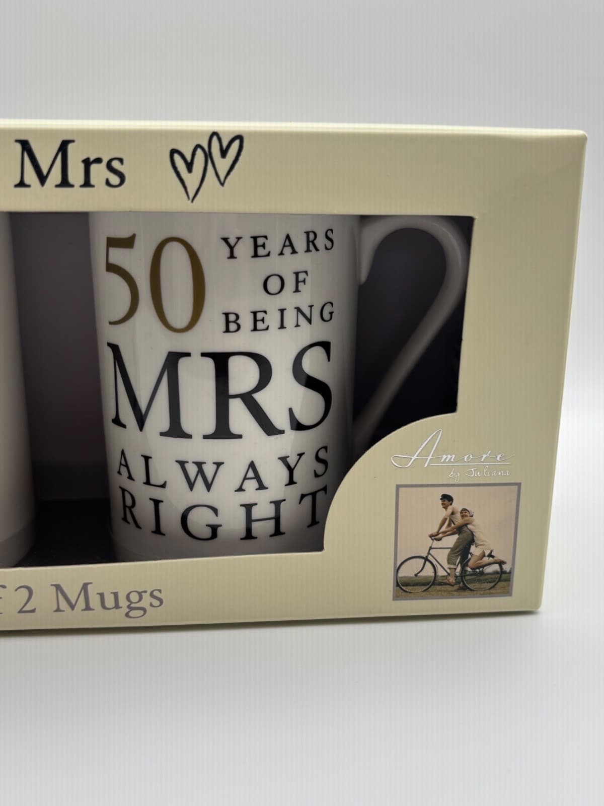 Mr Right & Mrs Always Right 25th Anniversary Coffee Mugs Set Amore By JulianaNEW - Thumbnail 3