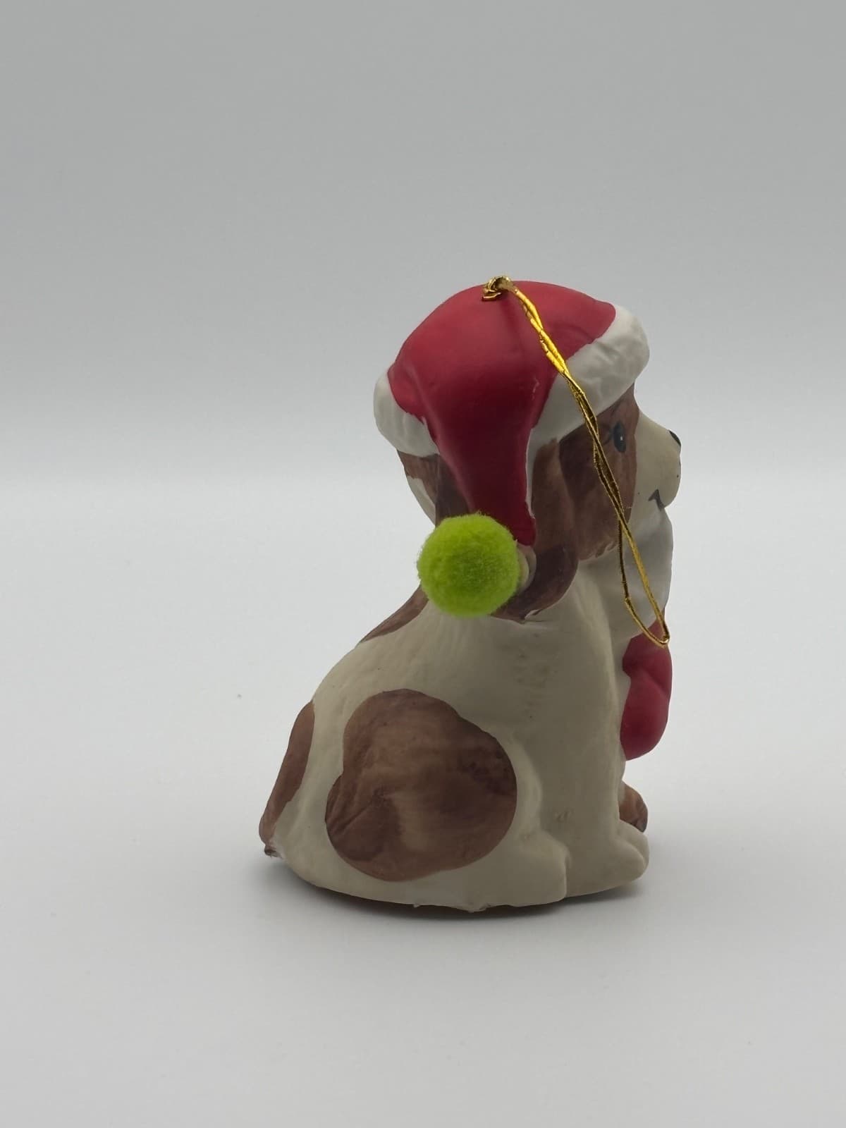 Vintage Holly Bells Dog Porcelain Bell Ornament Santa Hat Stocking Box - Thumbnail 5