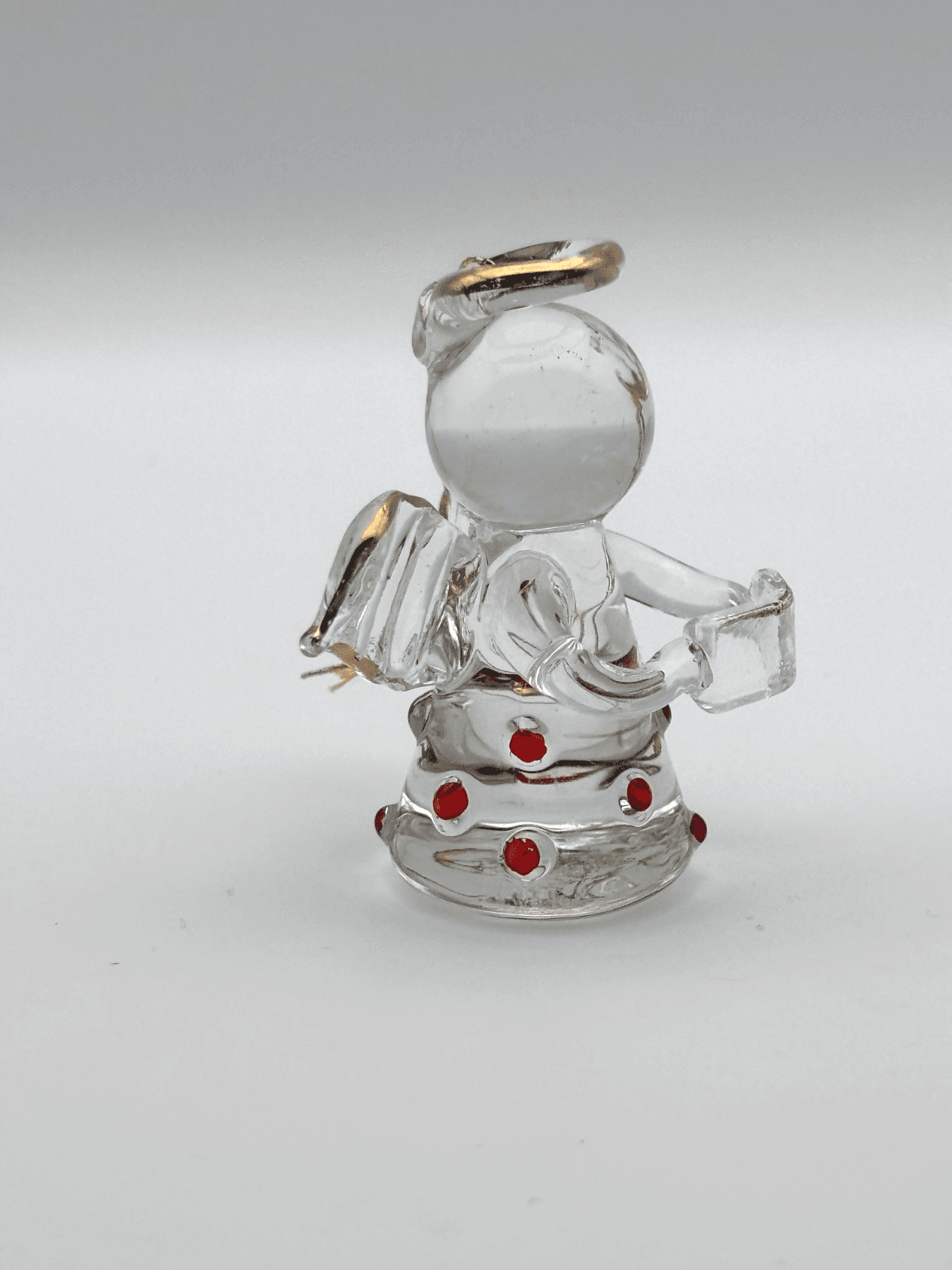 Clear Glass Angel Ornament Figurine Gold Trim Red Dot Christmas Decor - Thumbnail 3