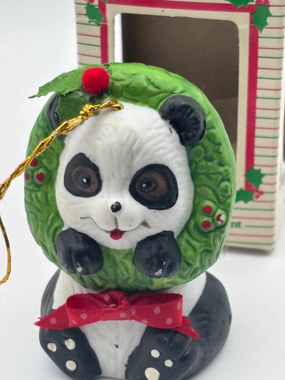 Vintage Holly Bella Giftco Inc Panda Bear Christmas Ornament Bell 1986 Taiwan - Thumbnail 2