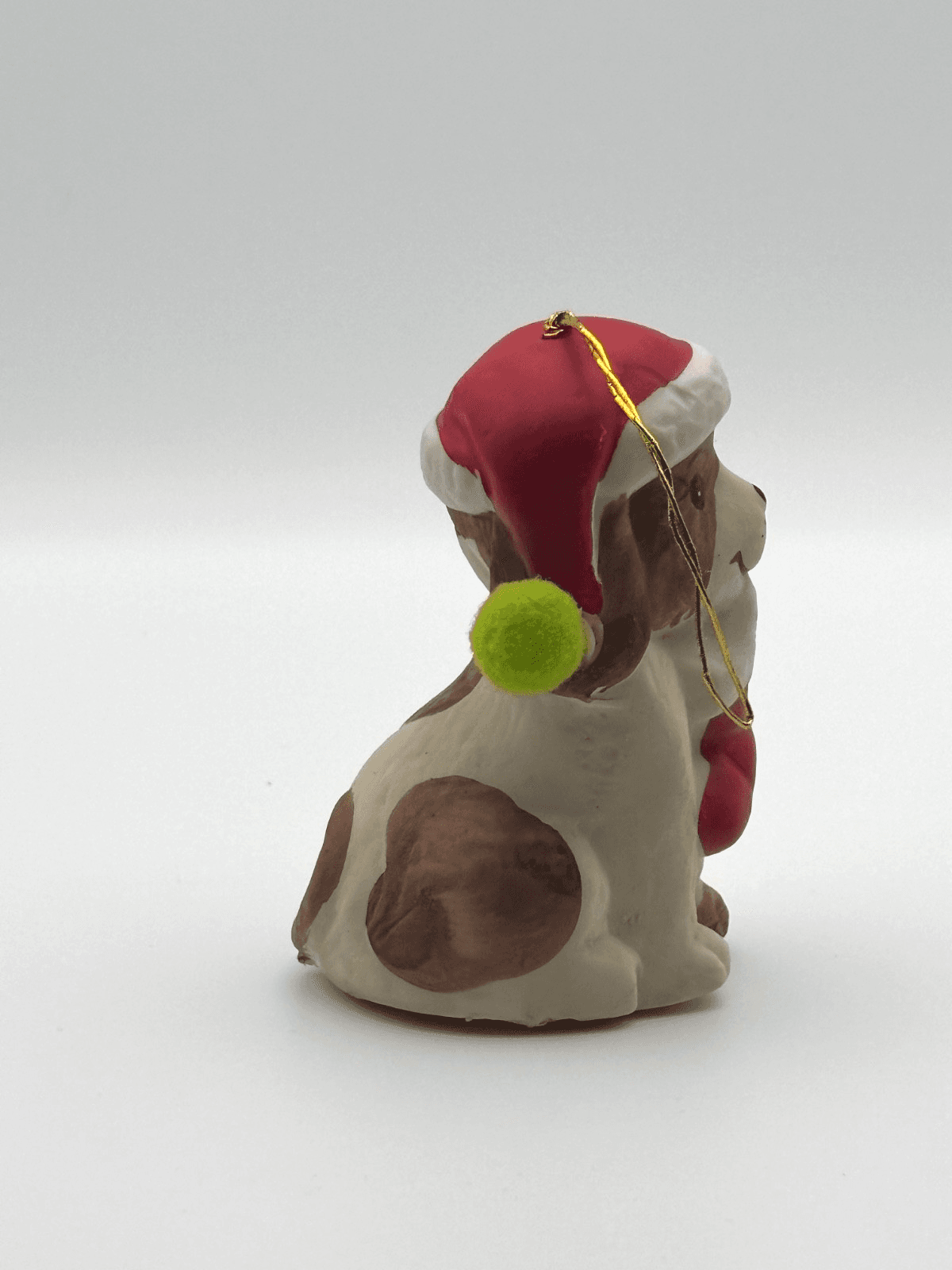 Vintage Holly Bells Dog Porcelain Bell Ornament Santa Hat Stocking Box - Thumbnail 4