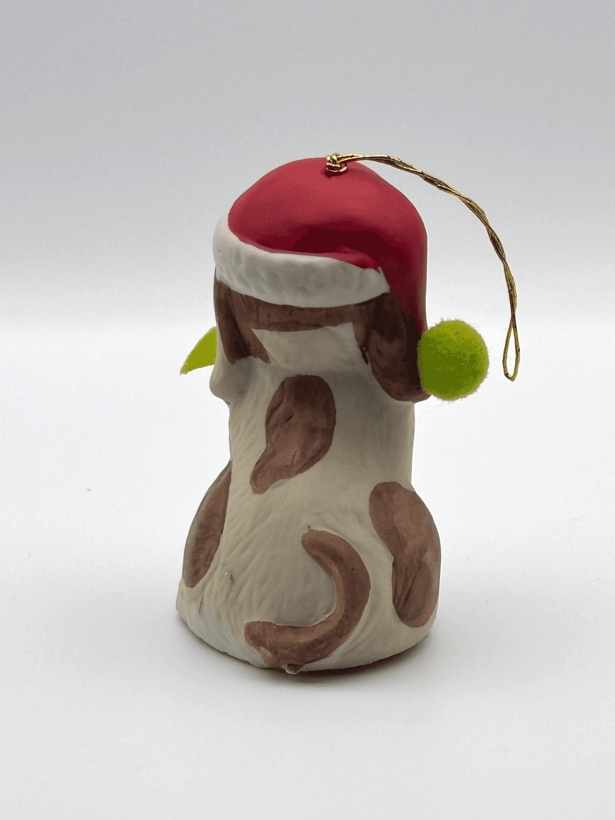 Vintage Holly Bells Dog Porcelain Bell Ornament Santa Hat Stocking Box - Thumbnail 3