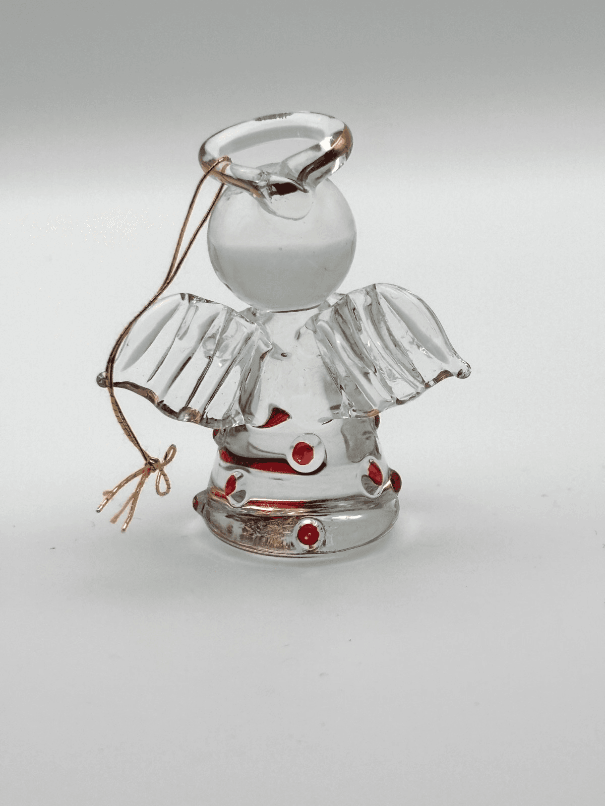 Clear Glass Angel Ornament Figurine Gold Trim Red Dot Christmas Decor - Thumbnail 4