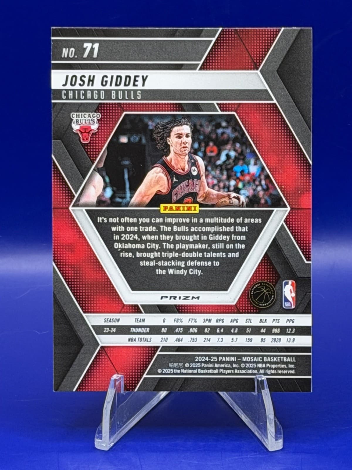 2024-25 Panini Mosaic Josh Giddey Green Mosaic Prizm #71 Chicago Bulls - Thumbnail 2