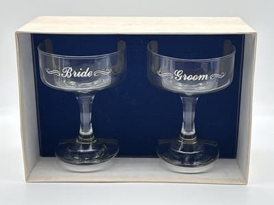 Vintage Wedding Gift Lot Bride Groom Glasses Photo Frame Cake Topper & Tags 4lot - Thumbnail 3