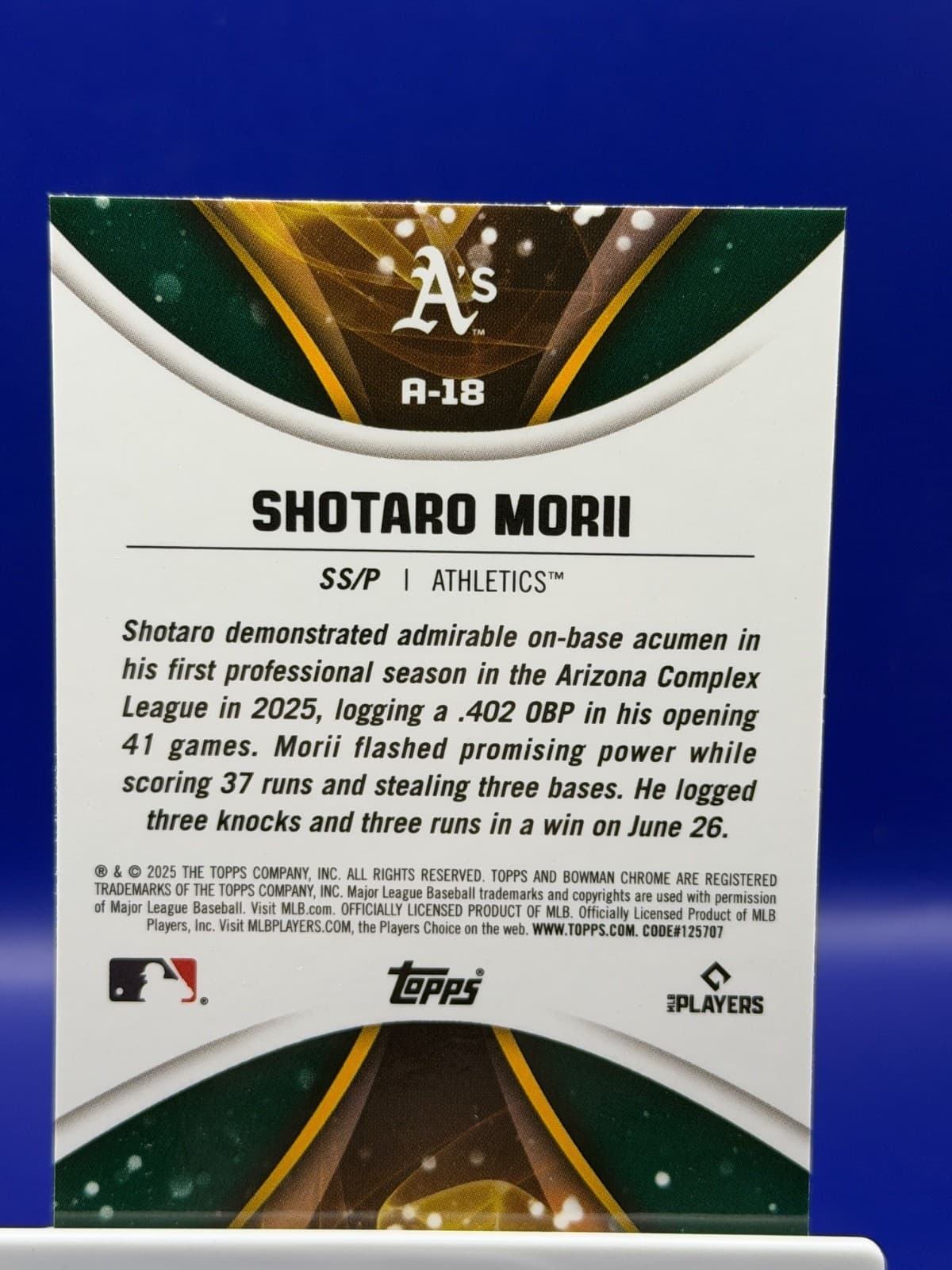2025 Bowman Draft - Axis Shotaro Morii #A-18 (RC) - Thumbnail 2