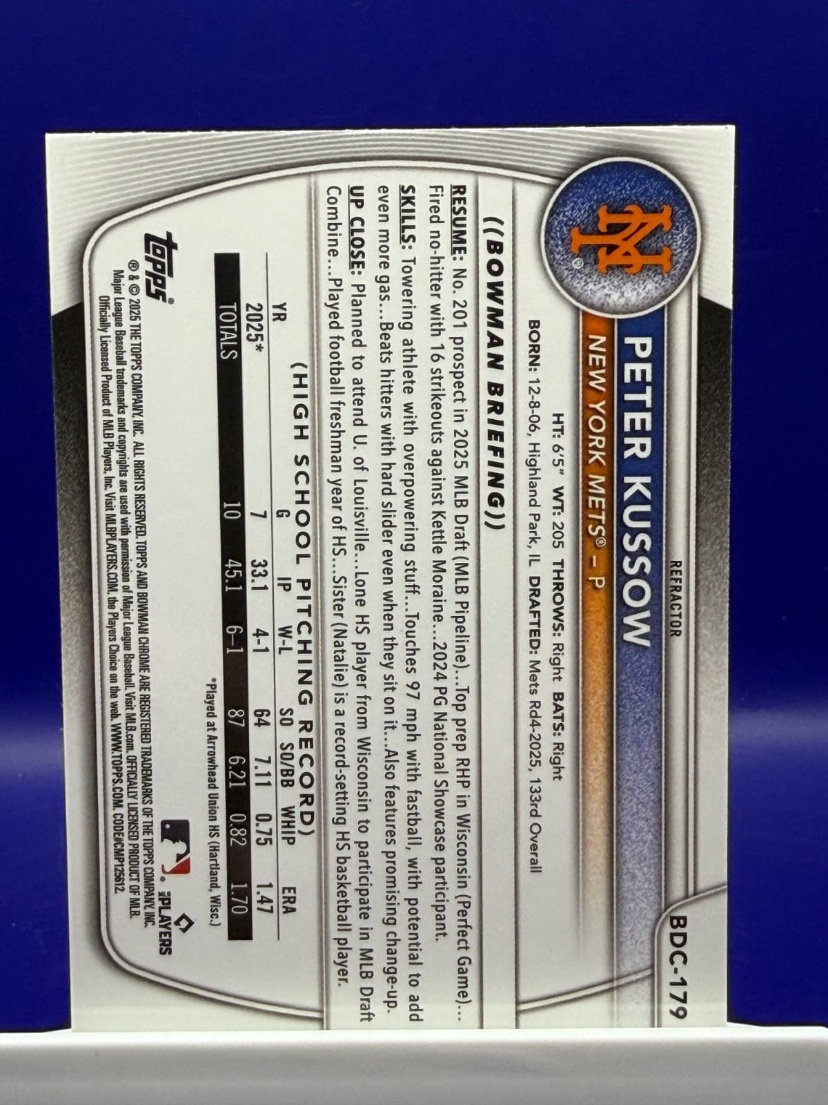 2025 Bowman Draft - Chrome Peter Kussow #BDC-179 Refractor (RC) - Thumbnail 2