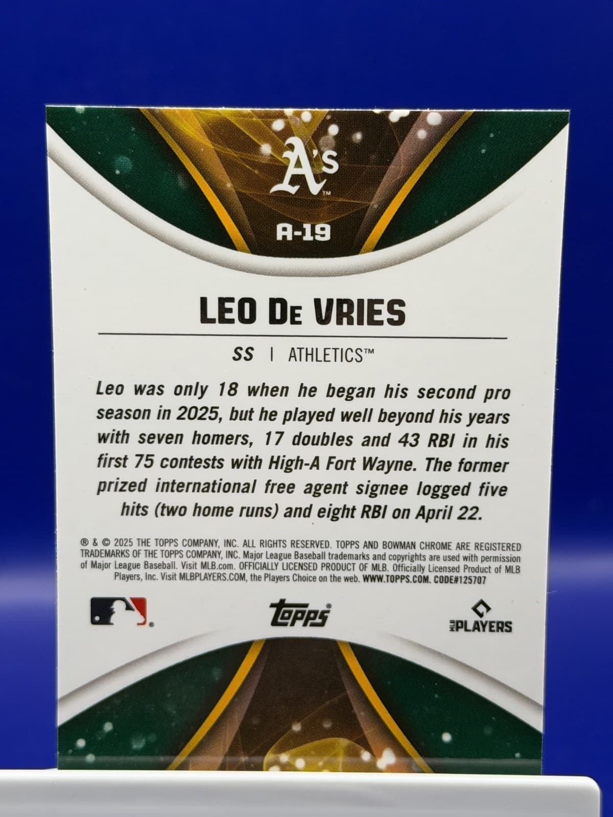 2025 Bowman Draft - Axis Leo De Vries #A-19 (RC) - Thumbnail 2