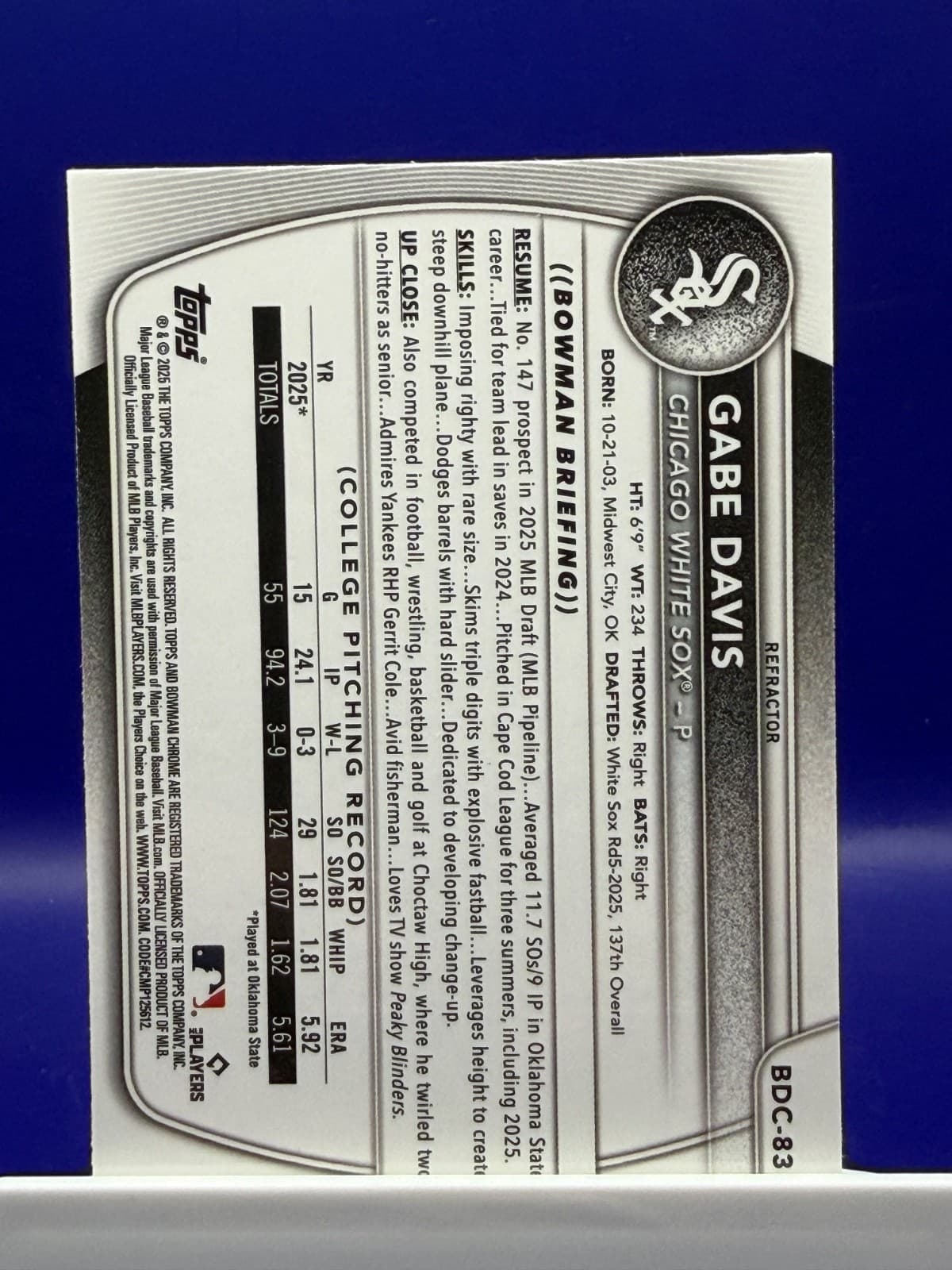 2025 Bowman Draft - Chrome Gabe Davis #BDC-83 Refractor (RC) - Thumbnail 2
