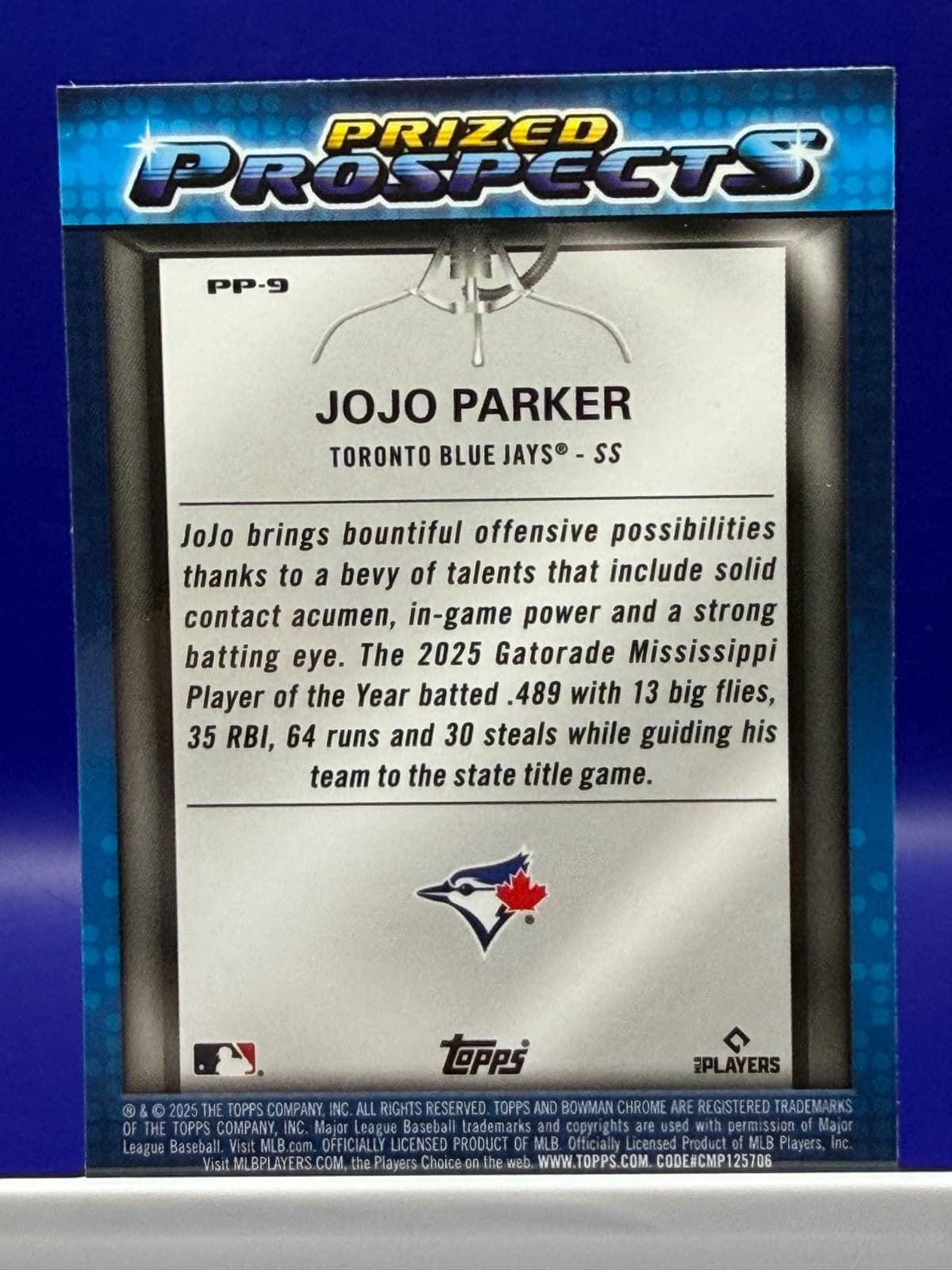 2025 Bowman Draft - Prized Prospects JoJo Parker #PP-9 (RC) - Thumbnail 2