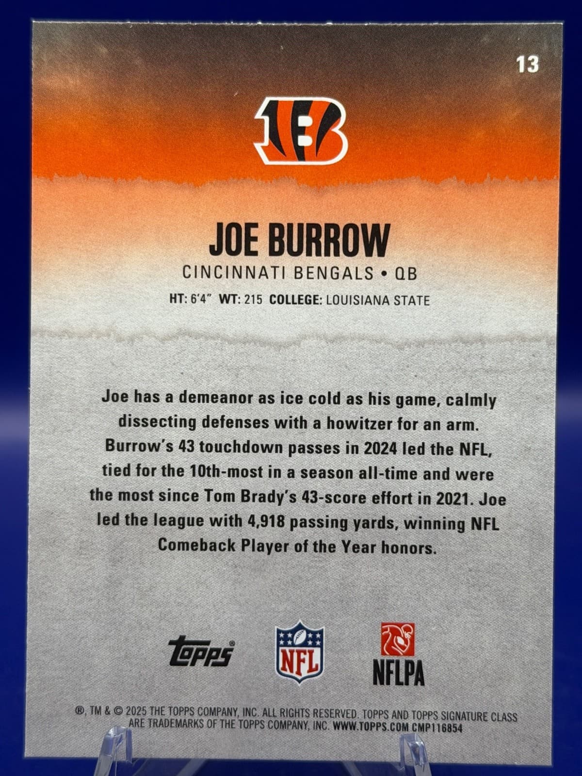 2025 Topps Signature Class Joe Burrow #13 White Bengals QB NM - Thumbnail 6