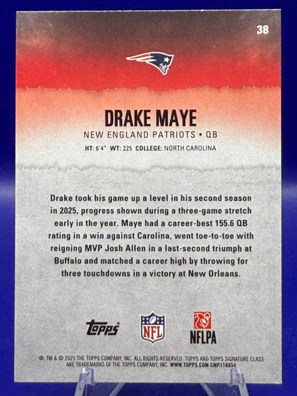 2025 Topps Signature Class Drake Maye #38 White Patriots QB NM - Thumbnail 6
