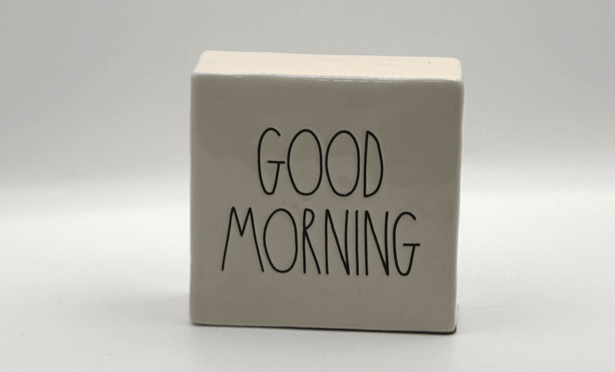 Rae Dunn GOOD MORNING Ceramic Block Sign Paperweight Magenta 6” - Thumbnail 2