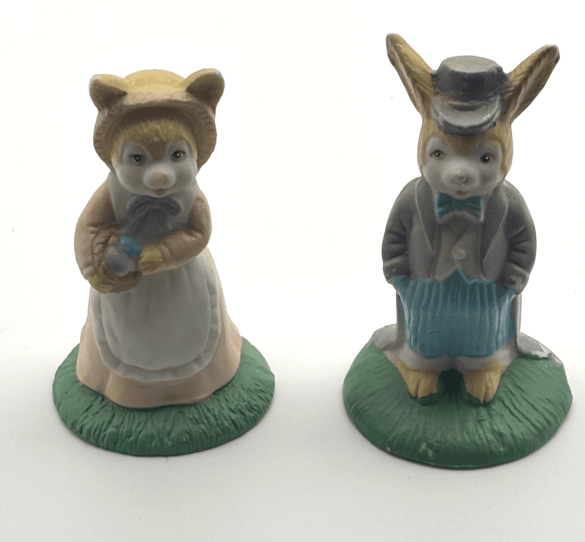 Vintage Easter Bunny Figurines Lot of 2 Resin Rabbits Boy Girl Spring Decor Vide - Thumbnail 2