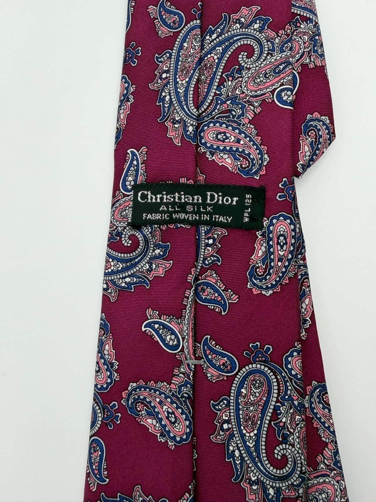 Christian Dior All Silk Tie Burgundy Paisley Italian Woven Mens Necktie - Thumbnail 3
