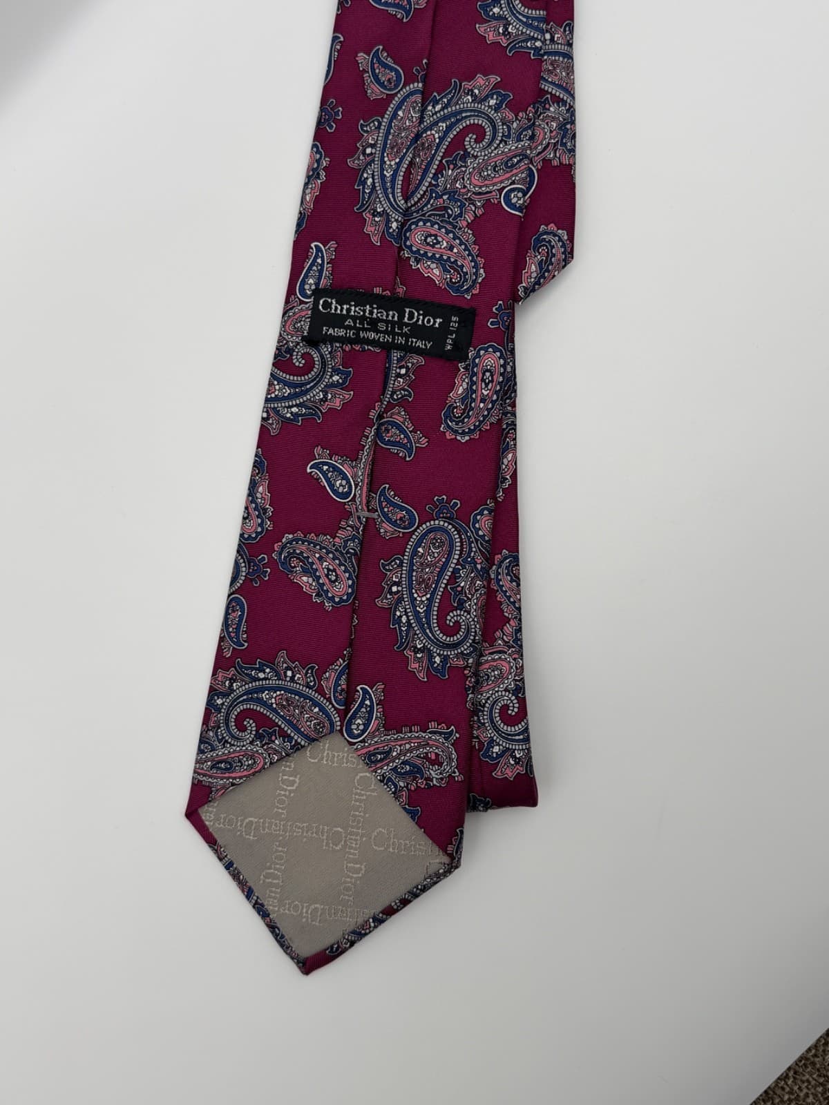 Christian Dior All Silk Tie Burgundy Paisley Italian Woven Mens Necktie - Thumbnail 2