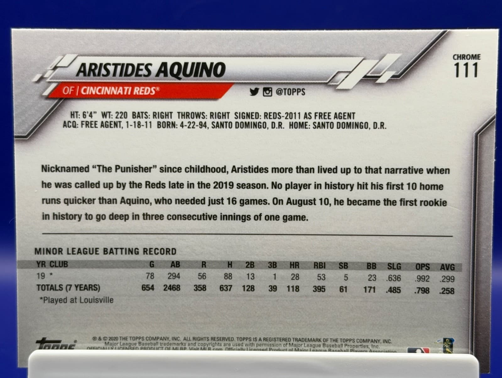 2020 Topps Chrome Aristides Aquino X-Fractor RC #111 Reds Rookie - Thumbnail 2