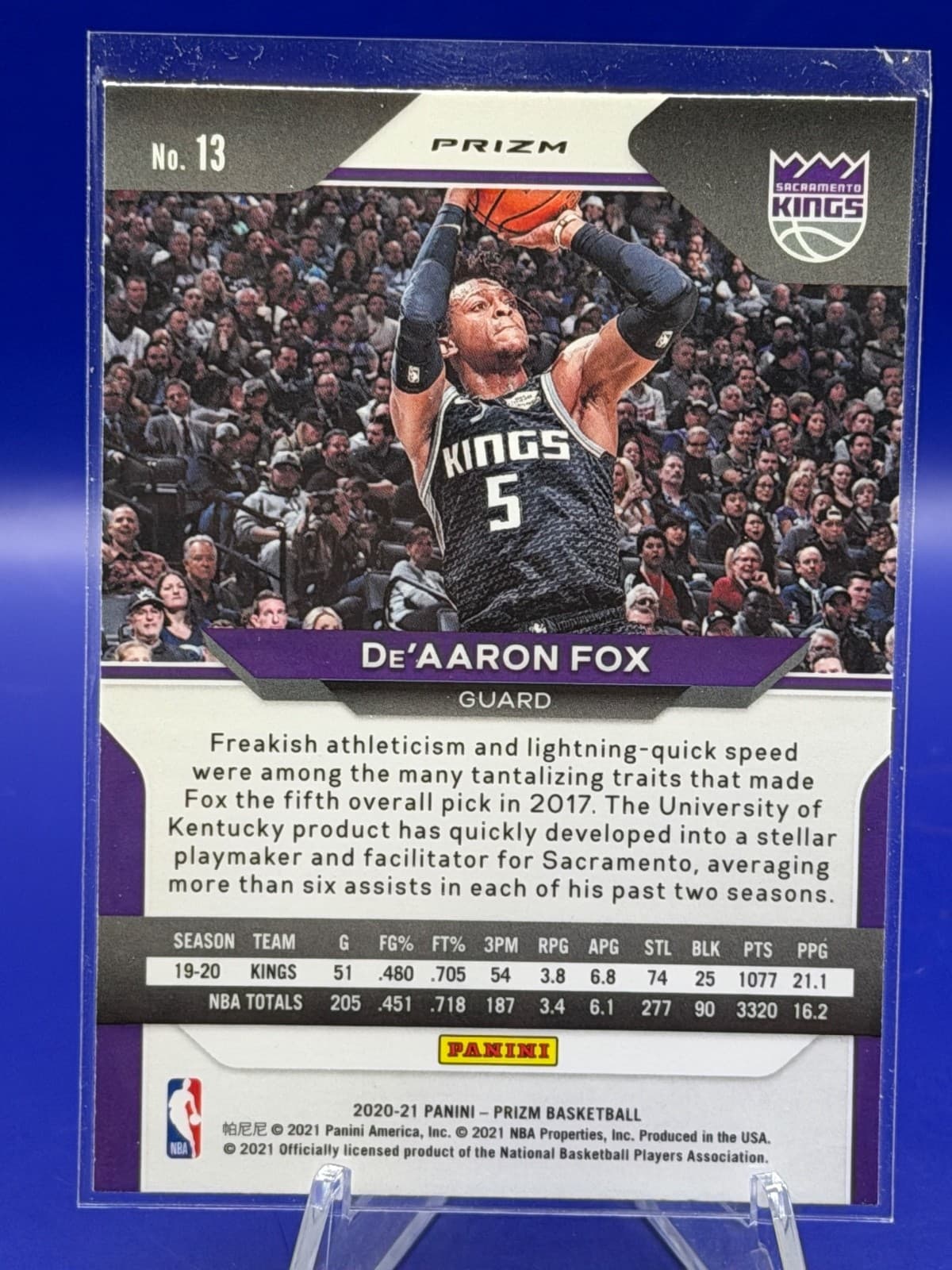 2020-21 Panini Prizm De’Aaron Fox Blue Prizm #13 Kings Basketball Card - Thumbnail 2