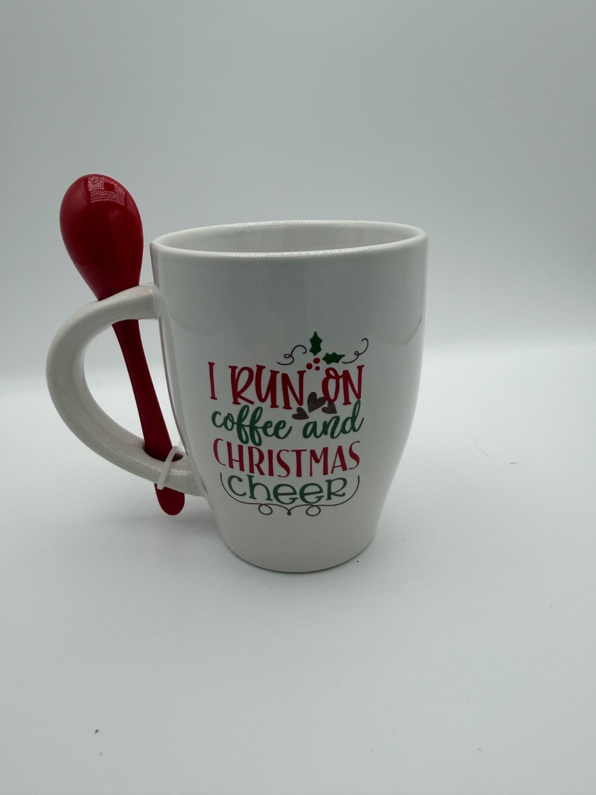 I Run On Coffee And Christmas Cheer Mug With Red Spoon Holiday Cup Ceramic - Thumbnail 2