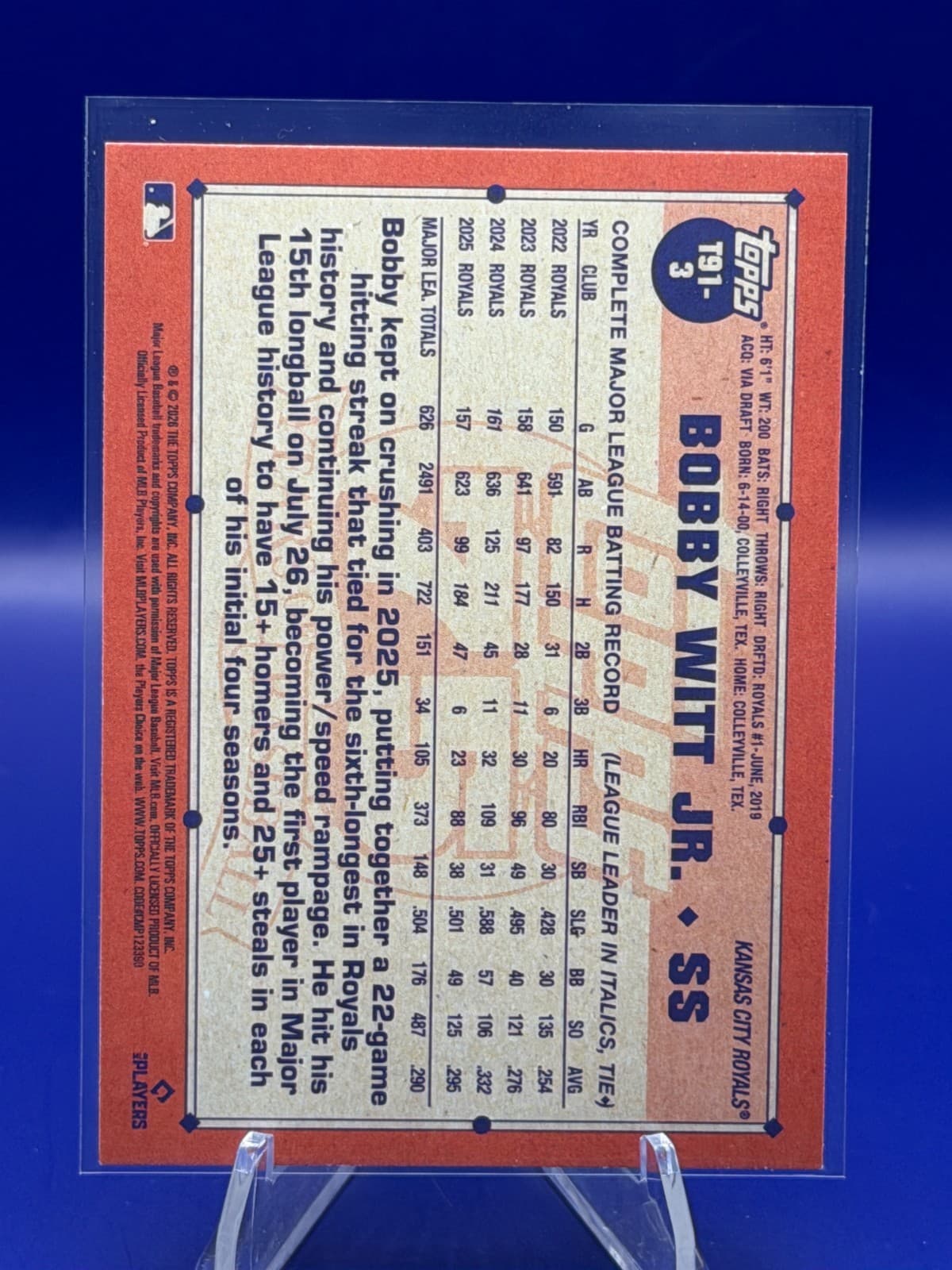2026 Topps #T91-3 Bobby Witt Jr. 1991 Topps #T91-3 - Thumbnail 2