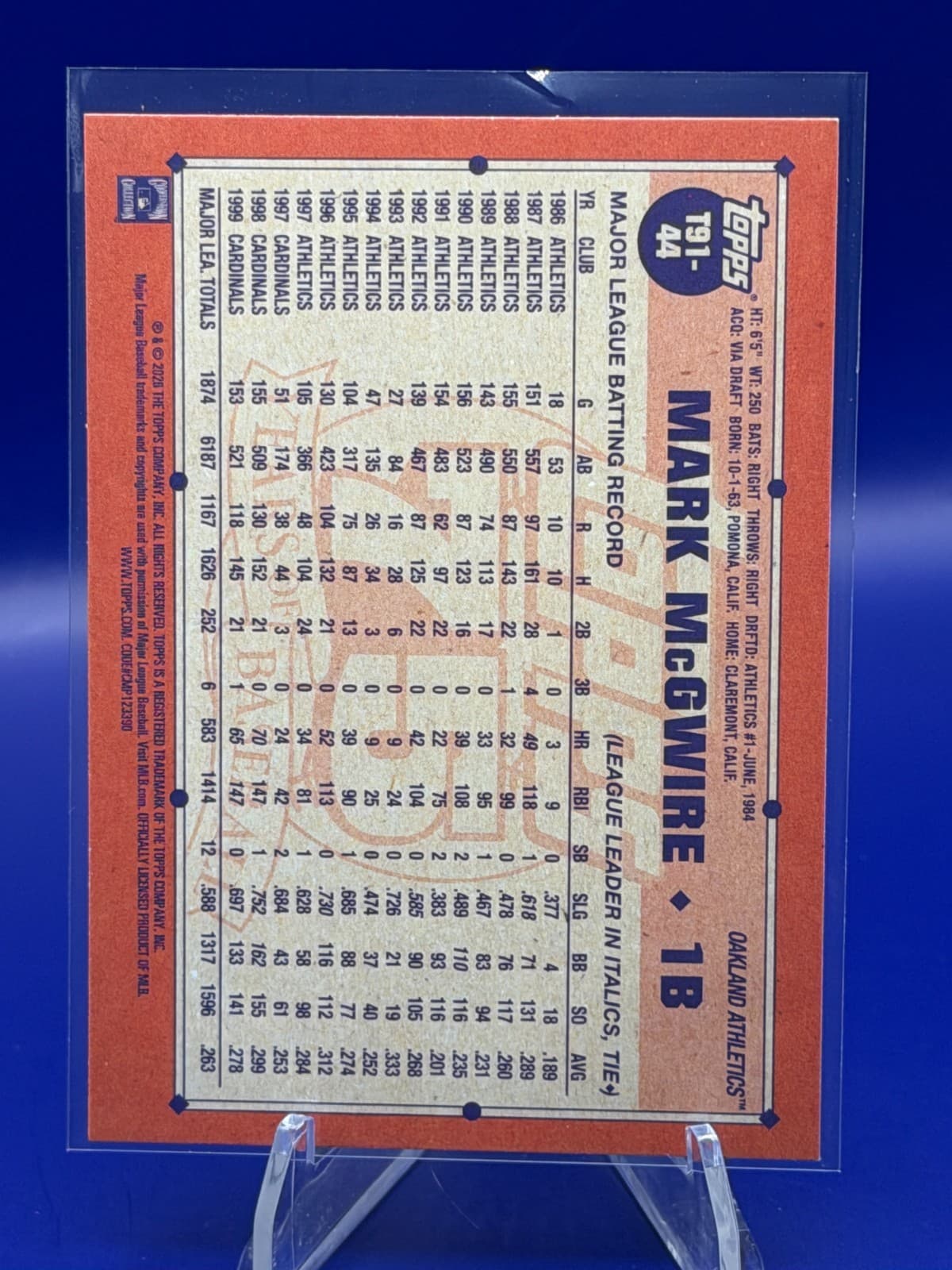 2026 Topps Series 1 Mark McGwire 1991 Insert T91-44 - Oakland Athletics #T91-44 - Thumbnail 2