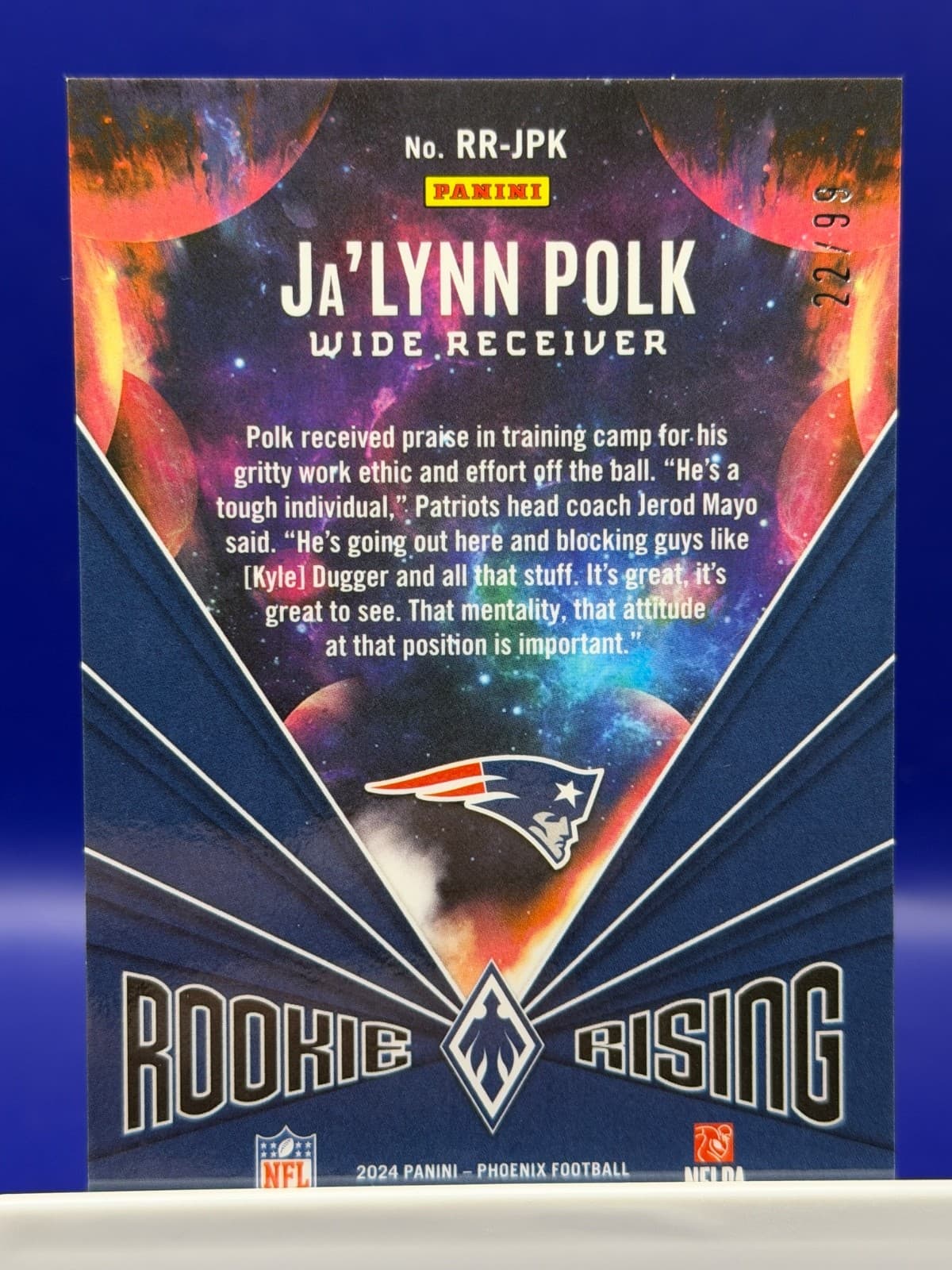 2024 Panini Phoenix Ja’Lynn Polk Rookie Rising Red RC /99 Patriots - Thumbnail 2