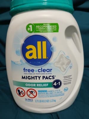 All Free Clear 56 Mighty Pacs Laundry Detergent Odor Relief NO Perfunes or Dyes - Thumbnail 2