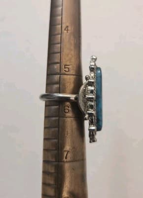 Navajo Style Costume Ring Simulated Turquoise Ring Silver Tone - Thumbnail 2