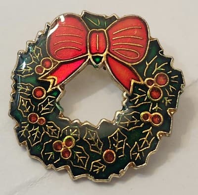 Vintage Christmas Enamel Brooch Pin Lot Santa Reindeer Holiday Tree Wreath Bells - Thumbnail 12