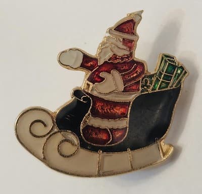 Vintage Christmas Enamel Brooch Pin Lot Santa Reindeer Holiday Tree Wreath Bells - Thumbnail 11
