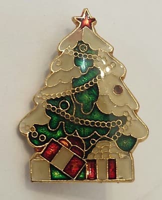 Vintage Christmas Enamel Brooch Pin Lot Santa Reindeer Holiday Tree Wreath Bells - Thumbnail 10