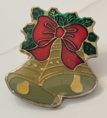 Vintage Christmas Enamel Brooch Pin Lot Santa Reindeer Holiday Tree Wreath Bells - Thumbnail 14