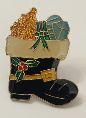 Vintage Christmas Enamel Brooch Pin Lot Santa Reindeer Holiday Tree Wreath Bells - Thumbnail 5