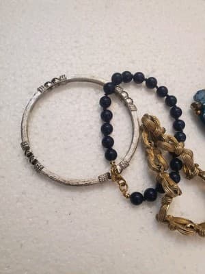 VTG Costume Jewelry Bracelet Lot Gold Silver Tone Blue Beads Rhinestone Craft - Thumbnail 2