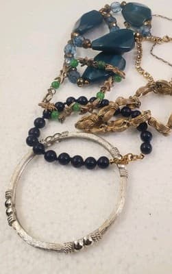 VTG Costume Jewelry Bracelet Lot Gold Silver Tone Blue Beads Rhinestone Craft - Thumbnail 4