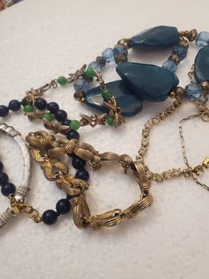VTG Costume Jewelry Bracelet Lot Gold Silver Tone Blue Beads Rhinestone Craft - Thumbnail 6