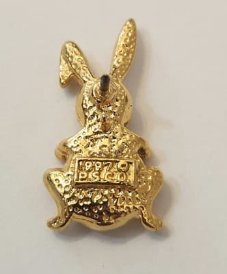 Vintage Gold Tone Bunny Rabbit Lapel Pin Topaz Amber Rhinestone Easter Whimsical - Thumbnail 2