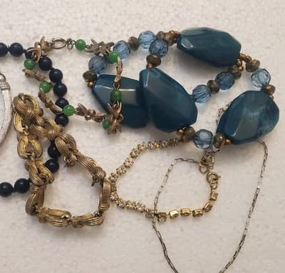 VTG Costume Jewelry Bracelet Lot Gold Silver Tone Blue Beads Rhinestone Craft - Thumbnail 3